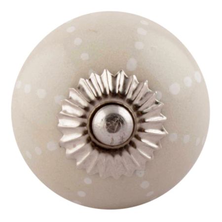 Cream Dotted Line Ceramic Floral Knobs